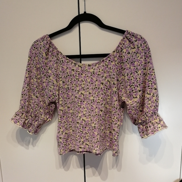 VERO MODA Purple Kimmie Floral Tie Front Top Cottagecore Peasant top XS - Picture 4 of 13